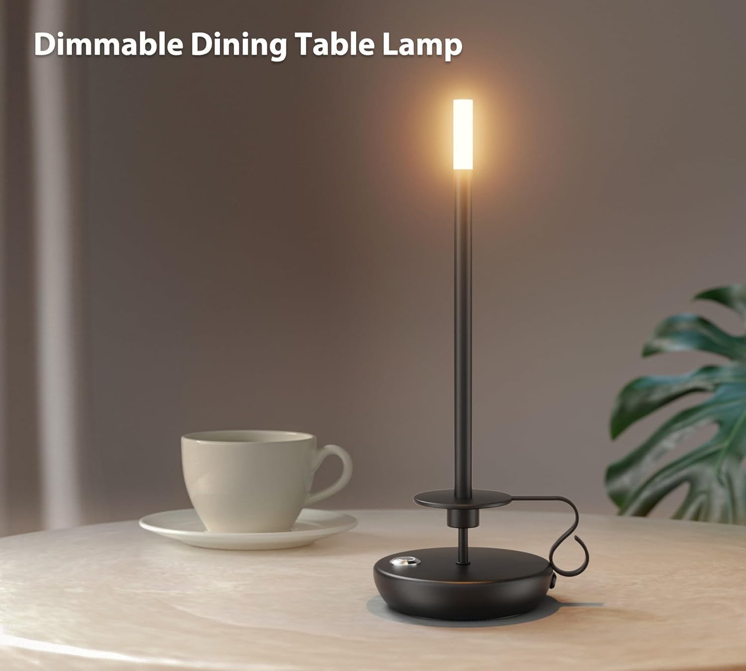 2 Pack Cordless LED Table Lamp, Battery Powered Stepless Dimmable Rechargeable Table Lamp for Dinner/Dining/Bedroom/Bar/Camping(Black)