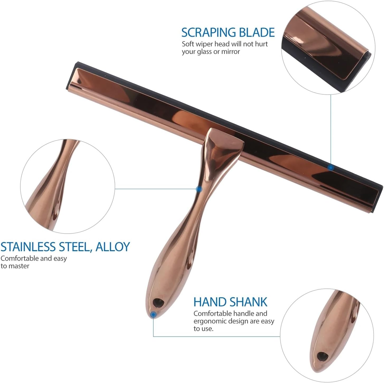 Short Handle Stainless Steel Squeegee Bronze Scraper Glass Cleaning Tools Shower Door Bathroom Window Car Mirror Household