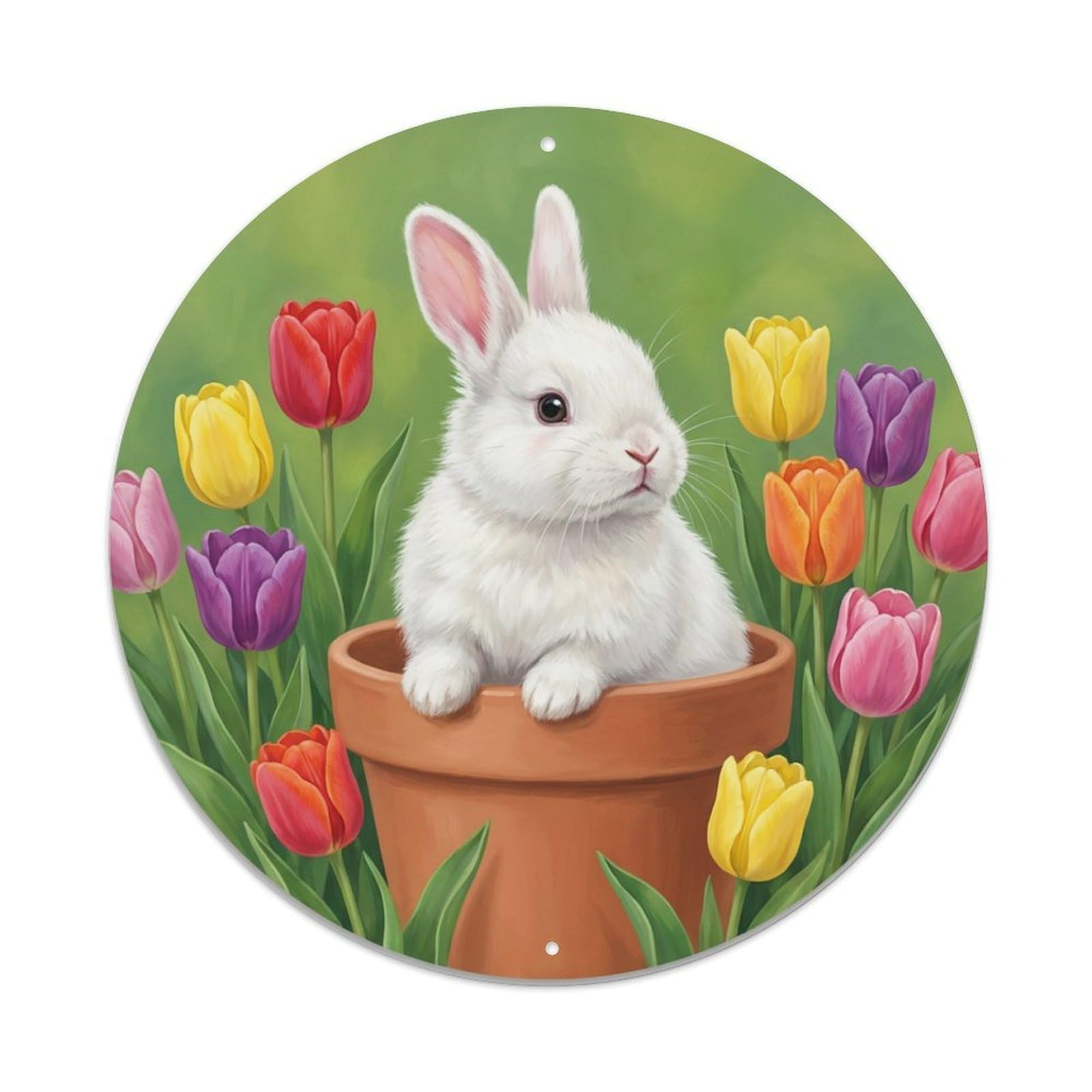 Welcome Rabbit Tulip Meadow Metal Tin Sign