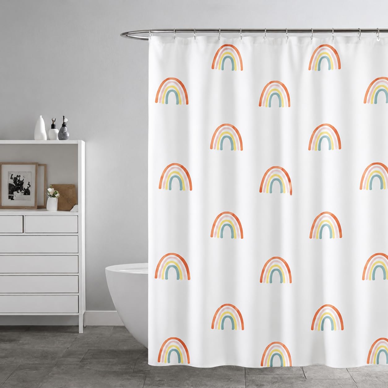 CASA-NEST PVC Waterproof 7 Feet Rainbow Design Attractive Print Shower Curtain(Multicolour, 54x84 Inch, SC)- Brush001-image-2