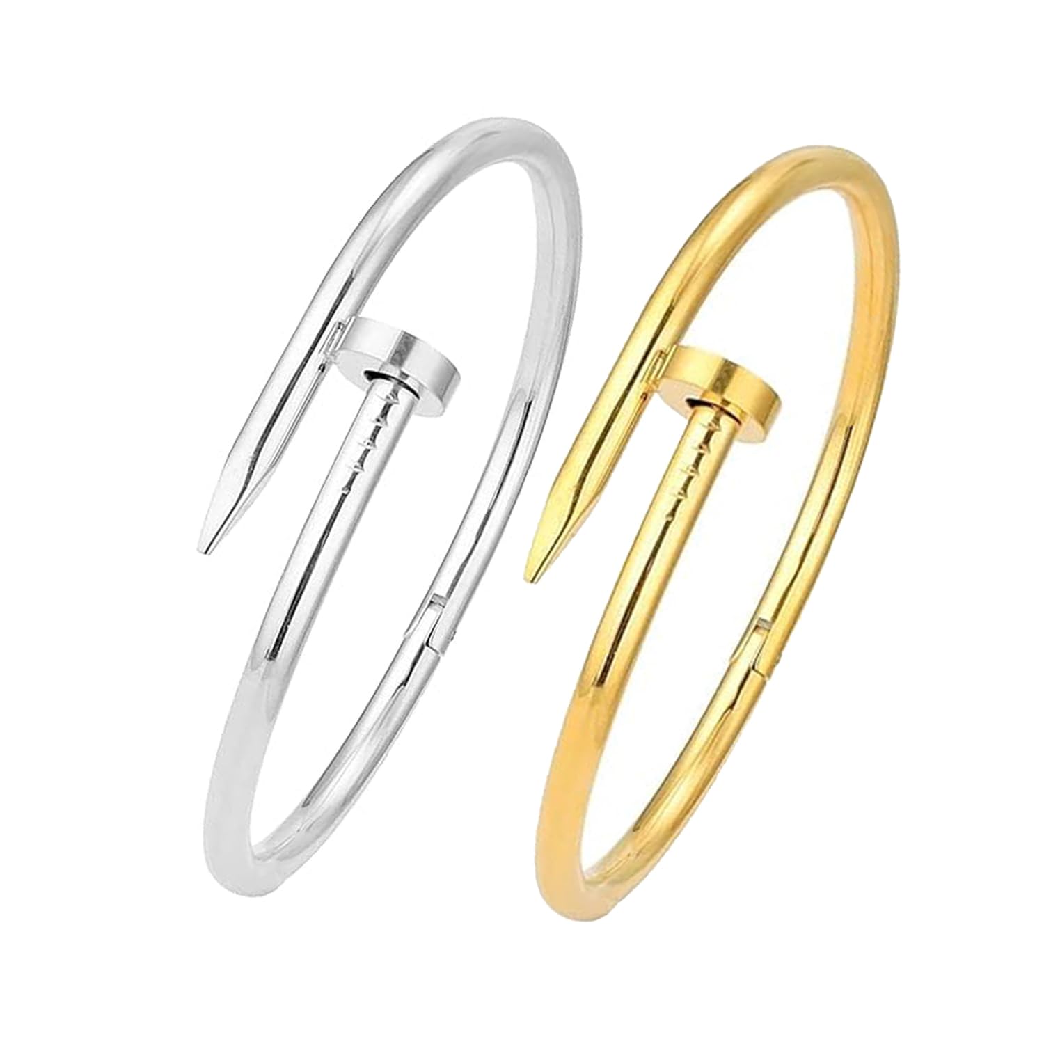 Rhodium and Gold Plated Fashion Jewellery Stainless Steel Anti Tarnish Nail Style Cuff Bangle Bracelet Combo Pack of 2 For Girls and Women BR1000058COM
