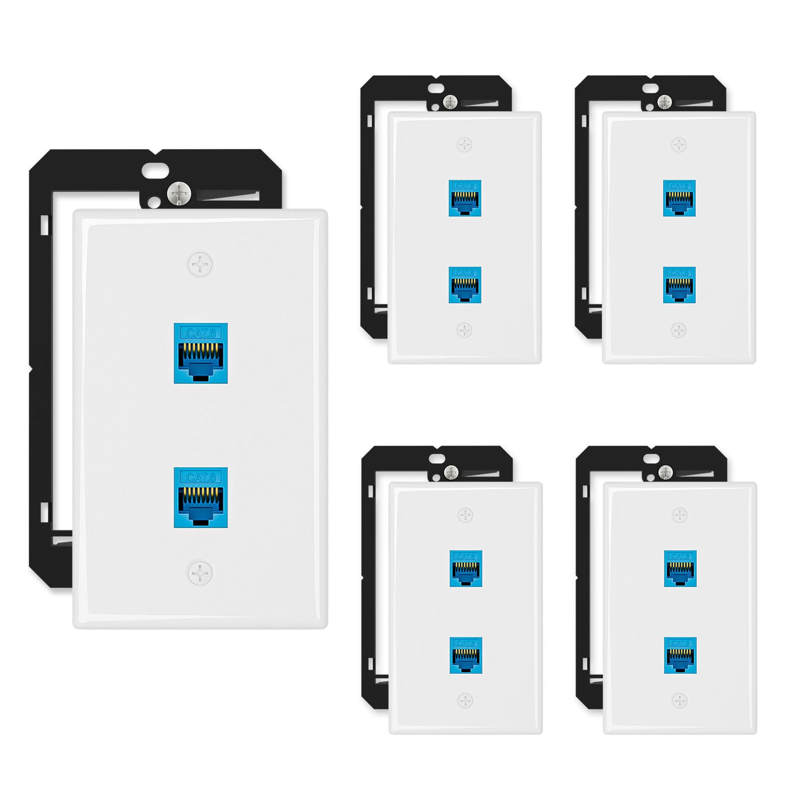 iwillink 5-Pack Cat6 Ethernet Wall Plate, 2-Port Keystone+Bracket, Blue
