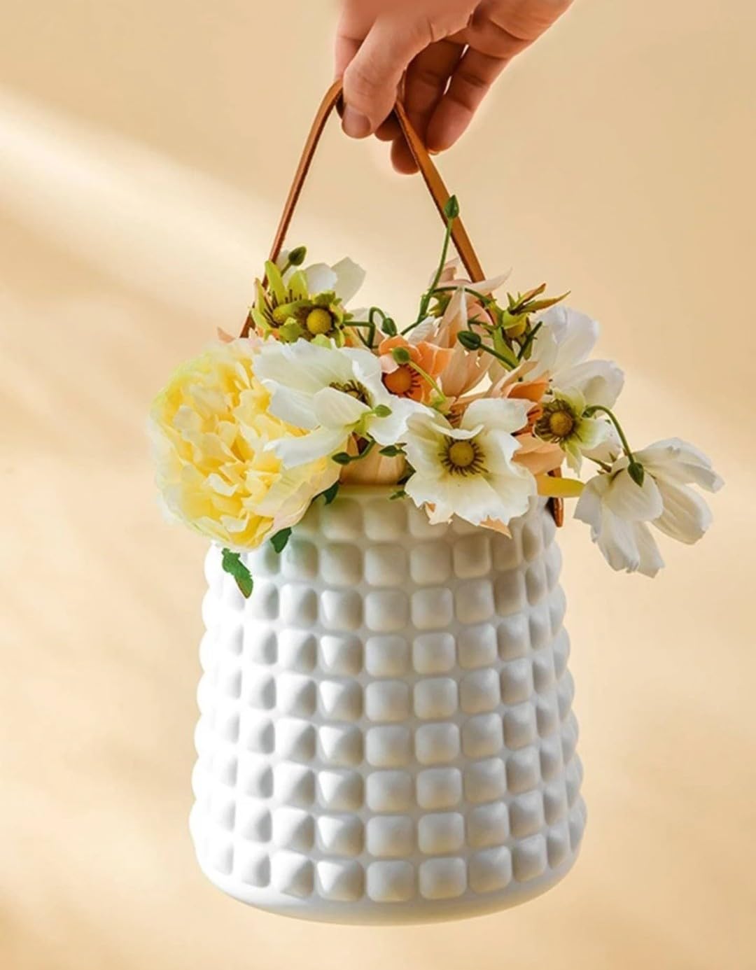VRB DecTM 1Pcs Big Plastic Ceramic Vase with Handle,Flower Vase,Pampas Grass Vase,Vase for Flower,Plants,Vase Home Decor Centrepiece Decor for Home,Office,Living Room Decor (White Color with Handle) (B0D3LL4J2F) Amazon Price History, Amazon Price Tracker