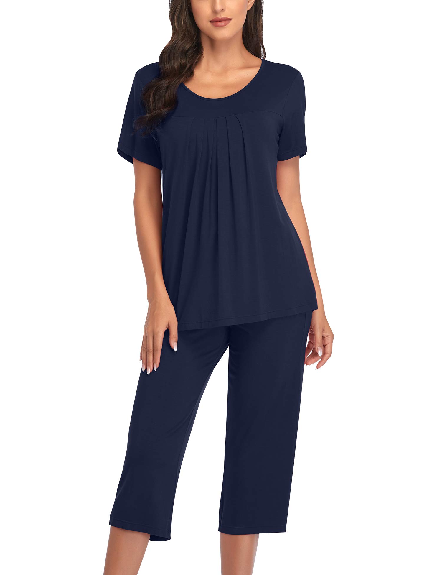 COLORFULLEAF Womens Pajama Sets Summer Pjs Lounge Sets for Women Soft Sleepwear Top and Capri Pants with Pockets