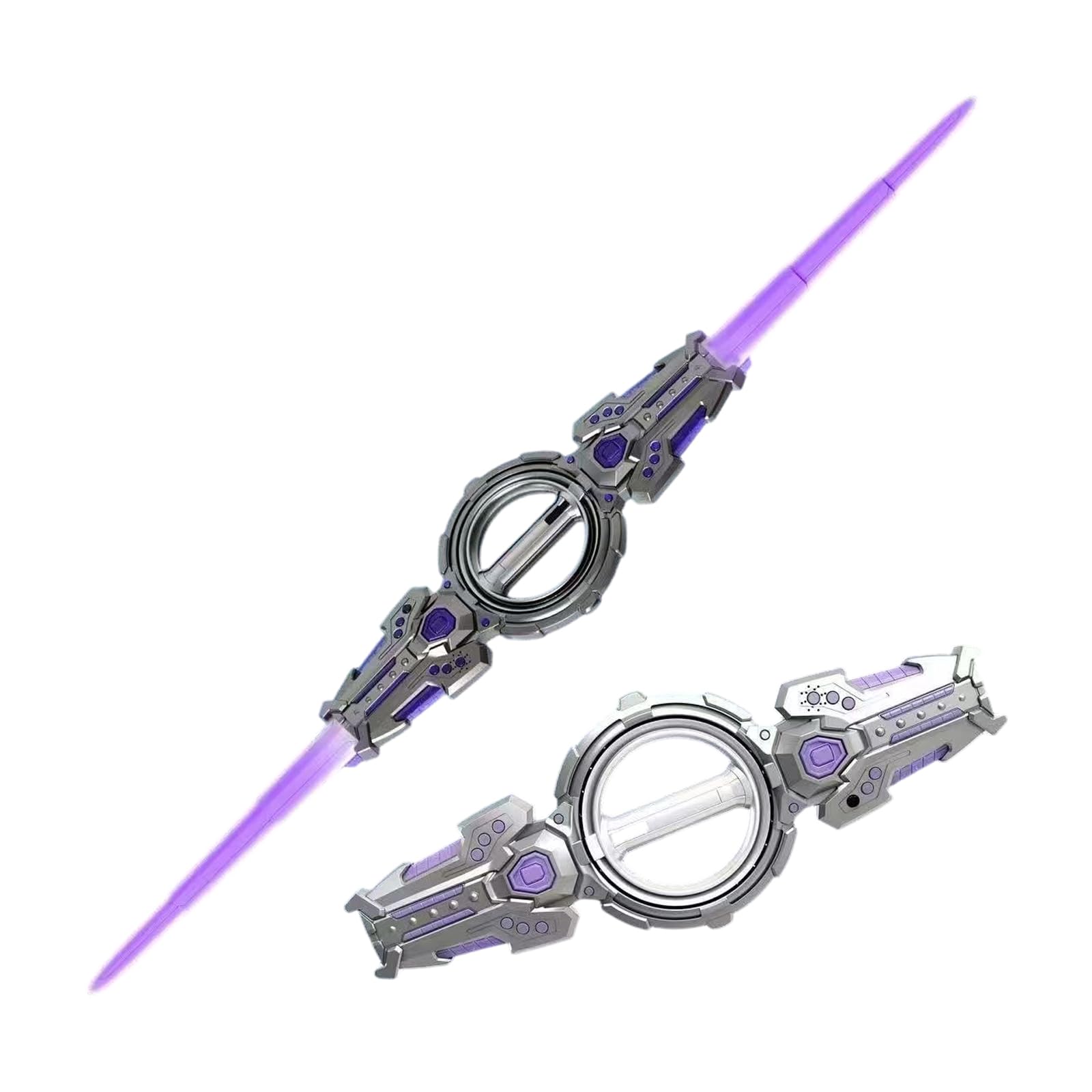 Light Up Sword, Light Sabers for Kids Fire Spin Sword Double-Edged Lightsaber, Double-Headed Telescopic, for Rave, Cosplay & Display, Costume Accessories (Light Purple)