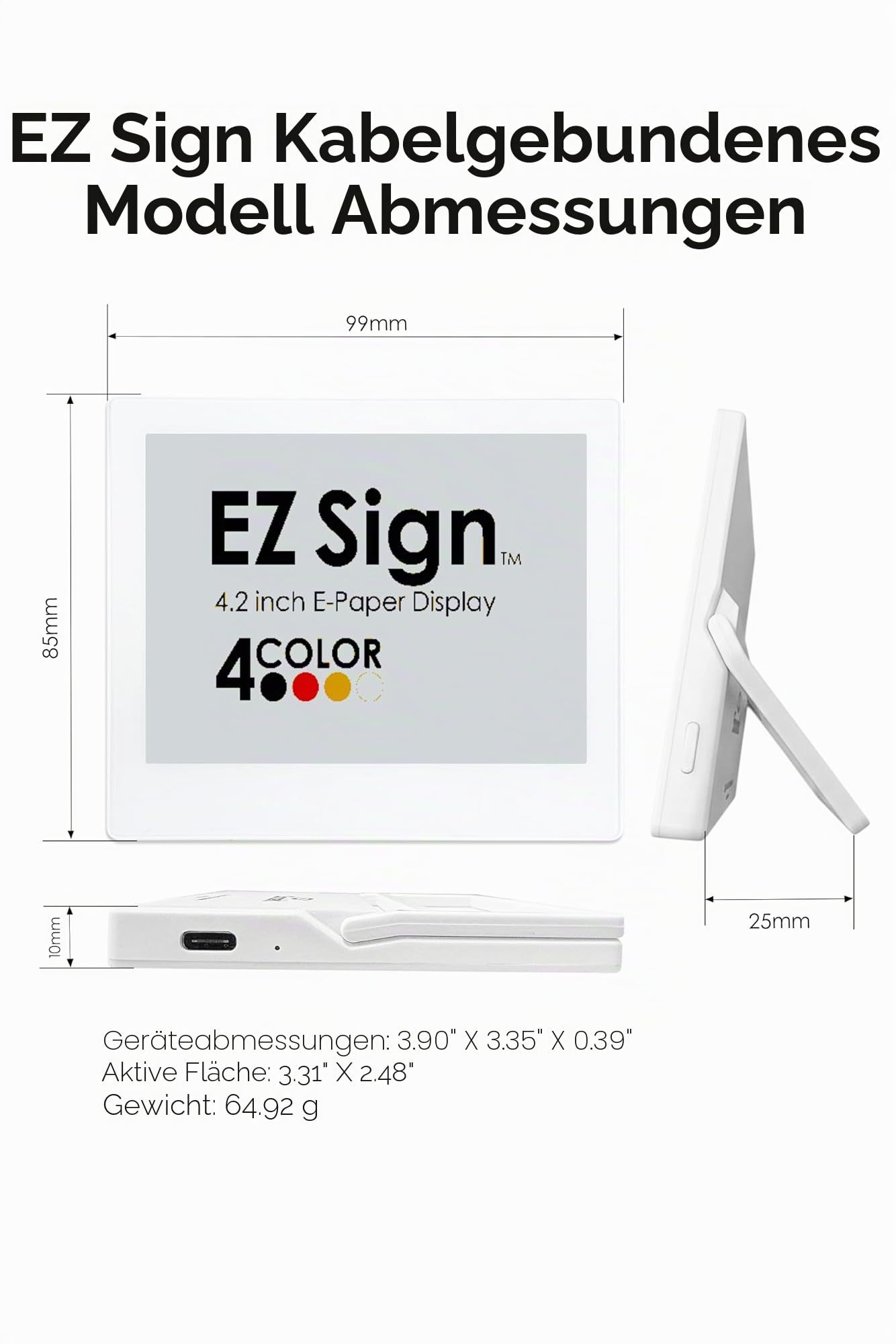 [Santek] EZ Sign 10,7 cm EPaper Display | 4-farbiges, wiederbeschreibbares kleines digitales Schild mit Ständer | E-Ink-Display für Wohnheim und Wohnungsdekoration | Airbnb-Willkommensschilder |