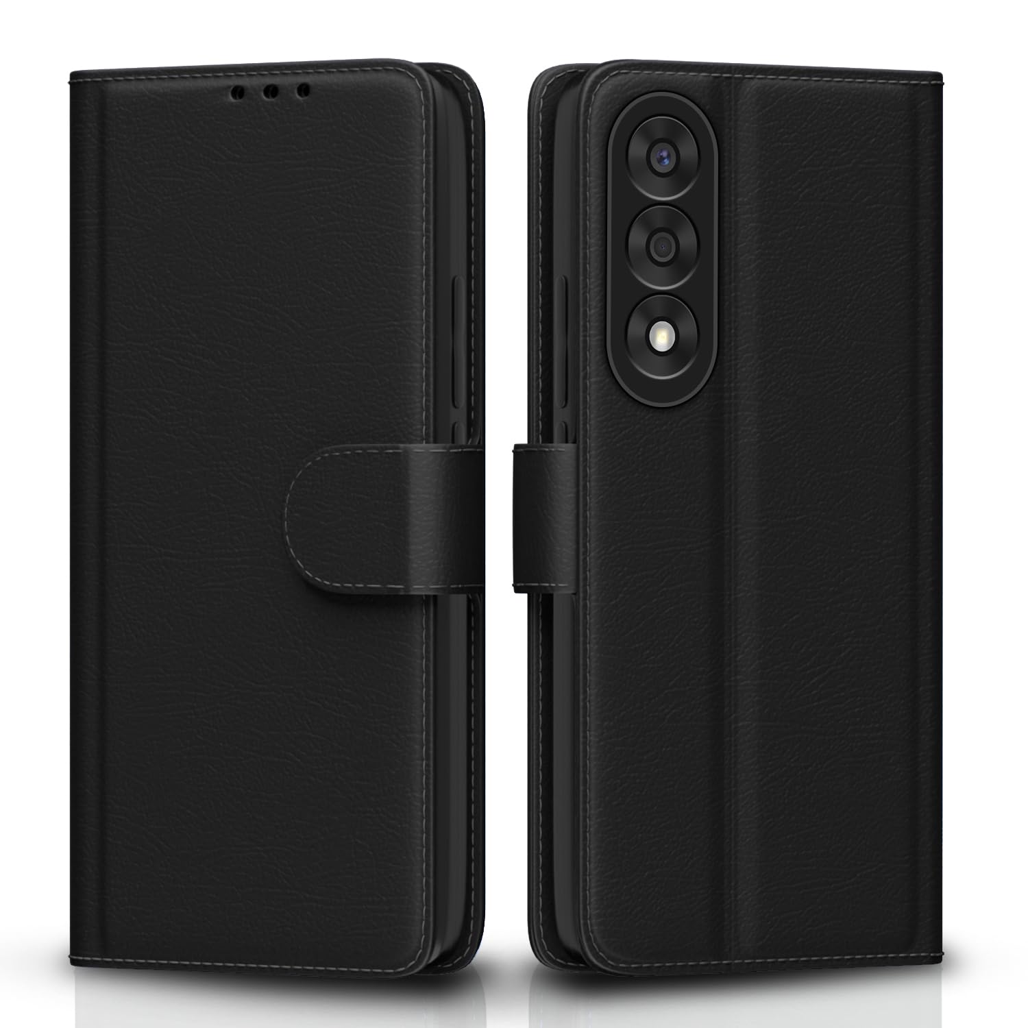 Amazon Basics Flip Cover for OnePlus Nord 5 5G Leather Finish | Wallet Stand and Shock Proof | Inside TPU with Card Pockets | Complete Protection Flip Case (Black)