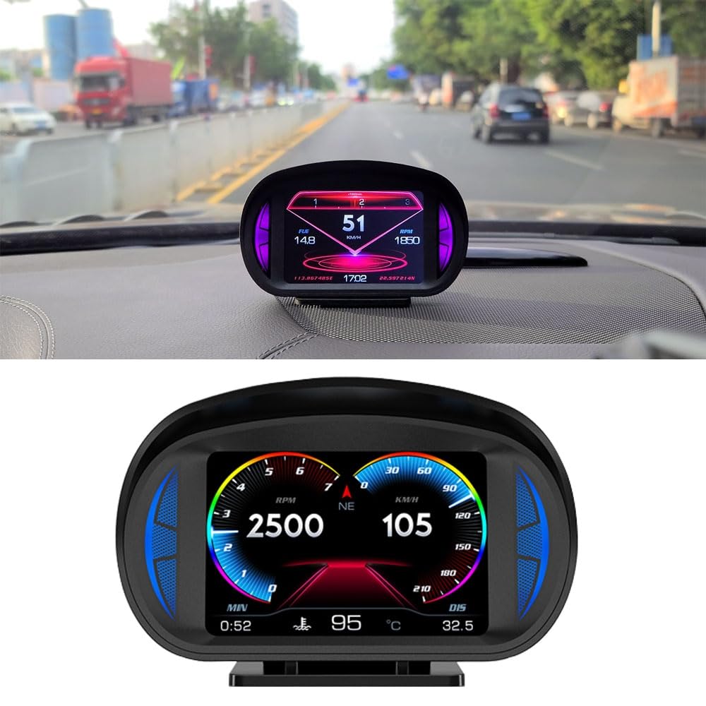 Cloudsale P2 3inch Multi-function HD OBD LCD Instrument GPS Car Speed Slope Meter HUD Head-up Display.-image-23