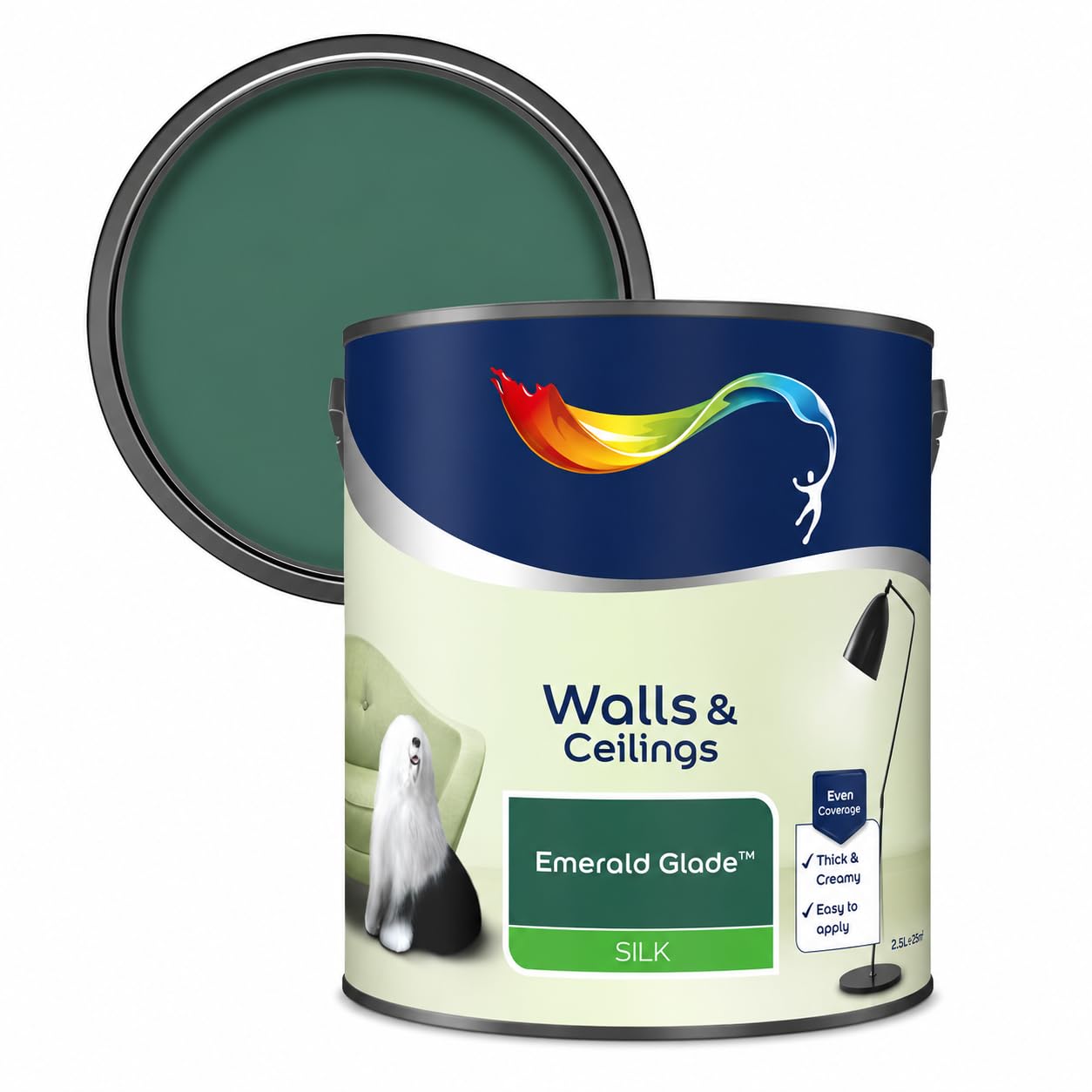AXpower Inspirational Technology Empowering People Walls & Ceilings Silk Emulsion Paint Green 2.5L | Smooth Mid Sheen Interior Wall Paint | Emerald Finish with Excellent Coverage — image 1