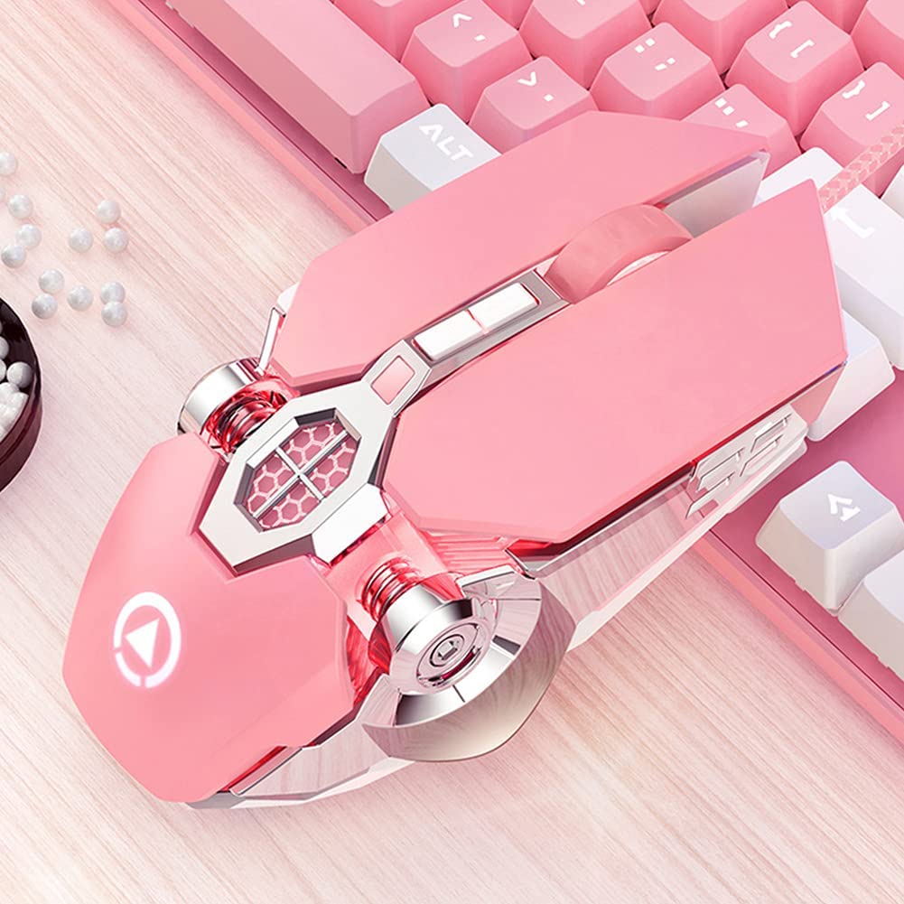 CALISTOUK Pink Gaming Mouse Wired Computer Mouse Mechanical Optical USB Mouse 7 Buttons, 4 Levels Adjustable DPI Up to 3200, RGB Backlit, Sound Click PC Mouse for Girls Gamer Windows/Vista/Mac