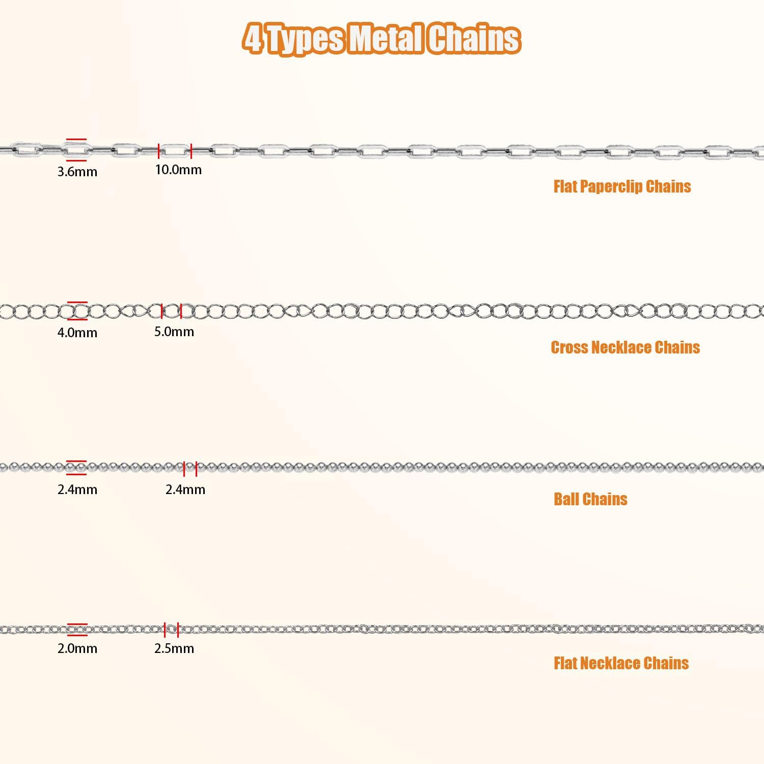 Fesorsi Silver Chain for Jewelry Making, 29.5ft 4 Style Steel Jewelry Chain, Electroplating Process, for DIY Necklace Chains, Tassel Pendants, with Jump Ring, Lobster Clasp, Pliers - Image 3