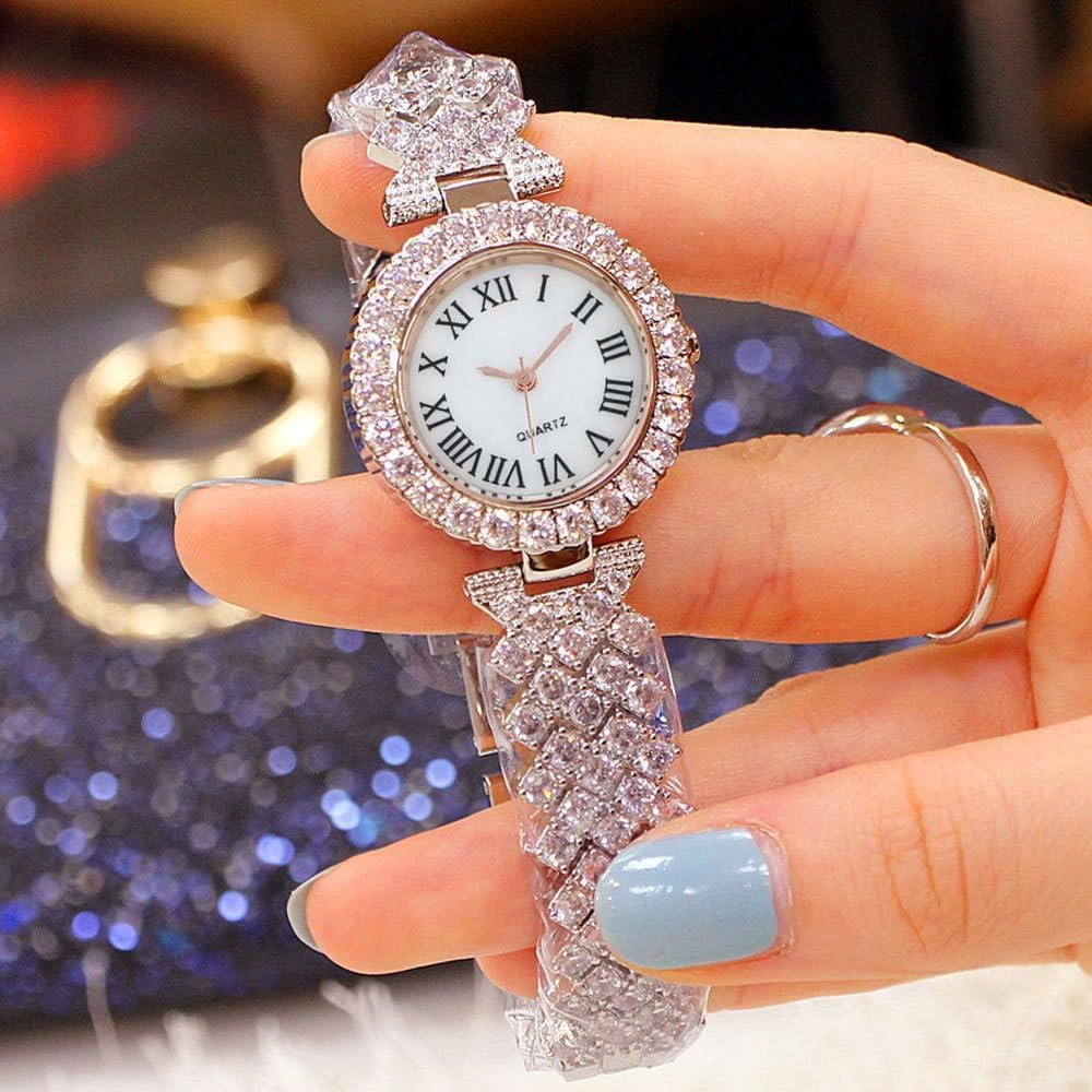 MINILUJIA Women Luxury Stainless Steel Quartz Analog Watches Artificial Crystal Shining Bling Starry Sky Small Round Dial Dress Wrist Watches - Image 4