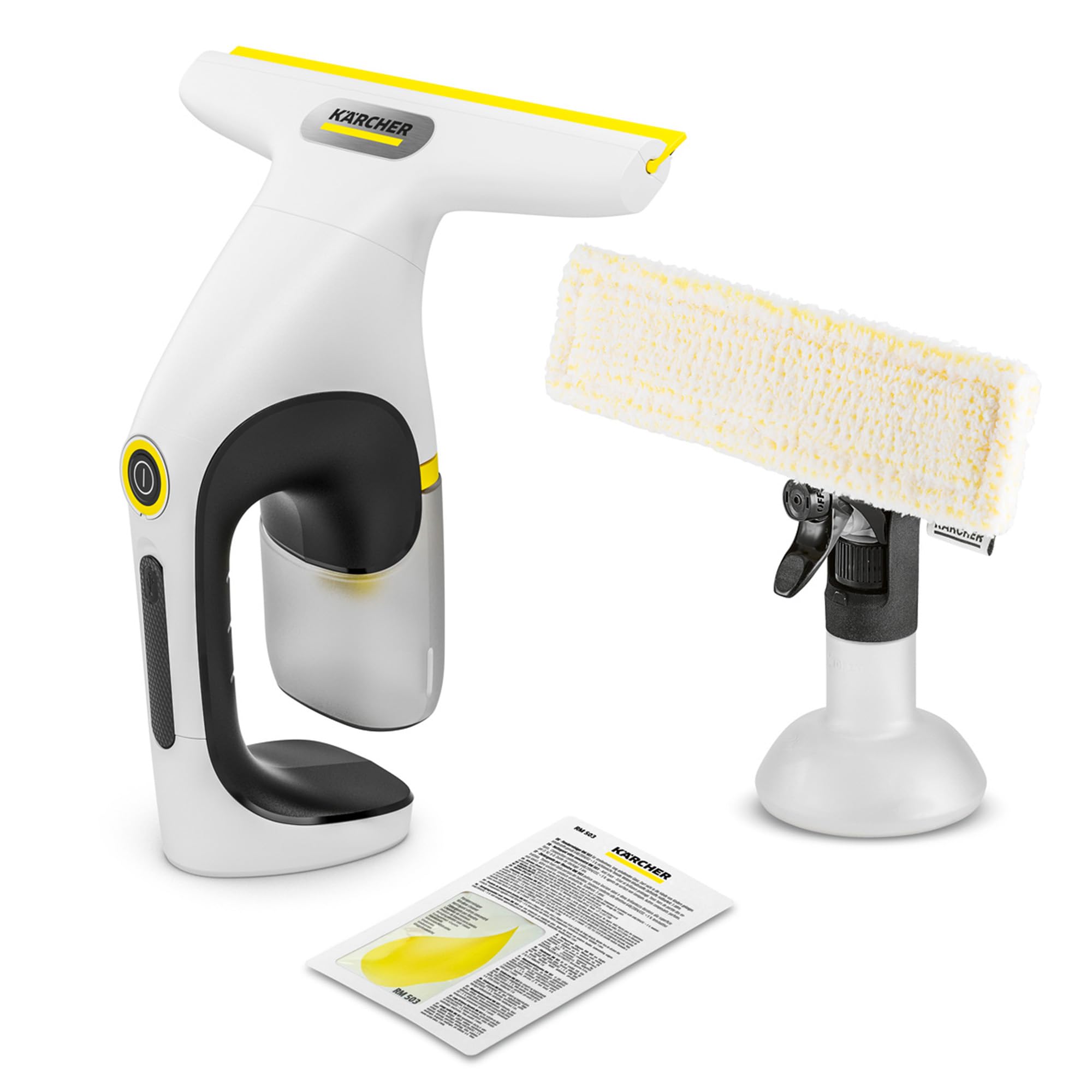 Kärcher Akku-Fenstersauger WV 1 Compact Care, Akkulaufzeit: 25 min., Schmutzwassertank: 100 ml, Gewicht: 0,5 kg, Sprühflasche mit Mikrofaser-Wischbezug, 20 ml Fensterreiniger, USB-C-Port