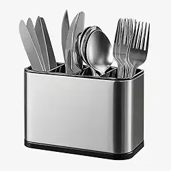 Escorredor Porta Talheres Aço Inox 4 Divisórias com Sistema de Drenagem Design Moderno Organizador de Utensílios de Cozinha Pia Compacto