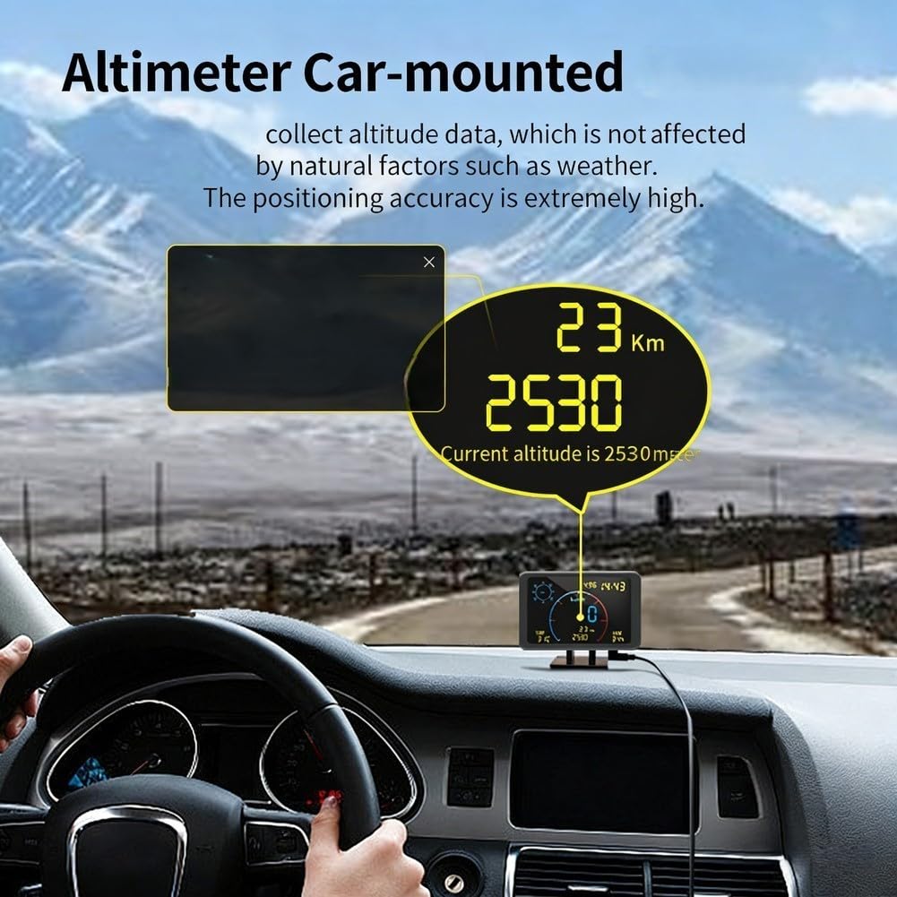 Compteur de vitesse GPS, affichage HUD, altimètre de voiture avec GPS + BeiDou double mode en temps réel, altitude, humidité, survitesse, alarme pour la sécurité du véhicule