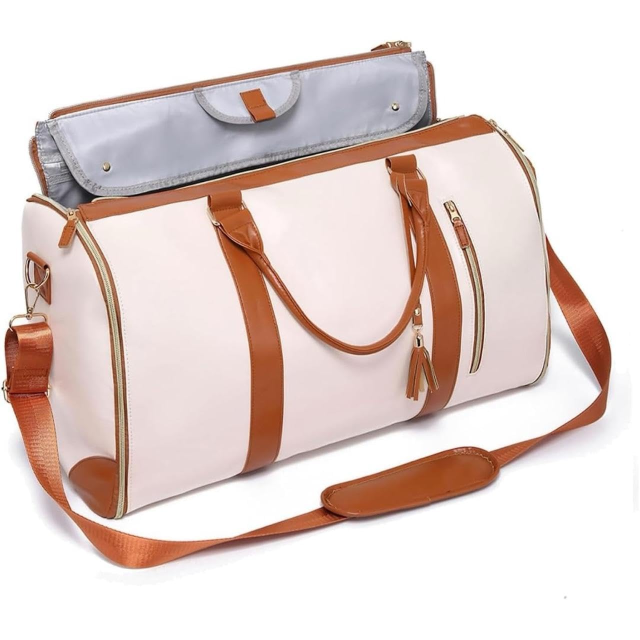 Luxury 2-in-1 Leather Garment Bag for Travel | Convertible Hanging Foldable Suitcase & Duffle Bag | Large Travel Bag with Shoe Compartment-image-15
