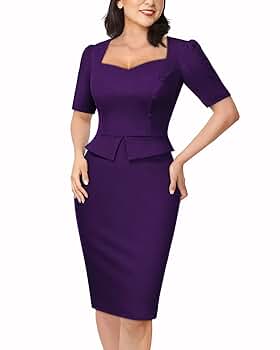 くろえり Squareneck Pencil Dress Women's Summer Work Pencil Dress Elegant Square Neck Short