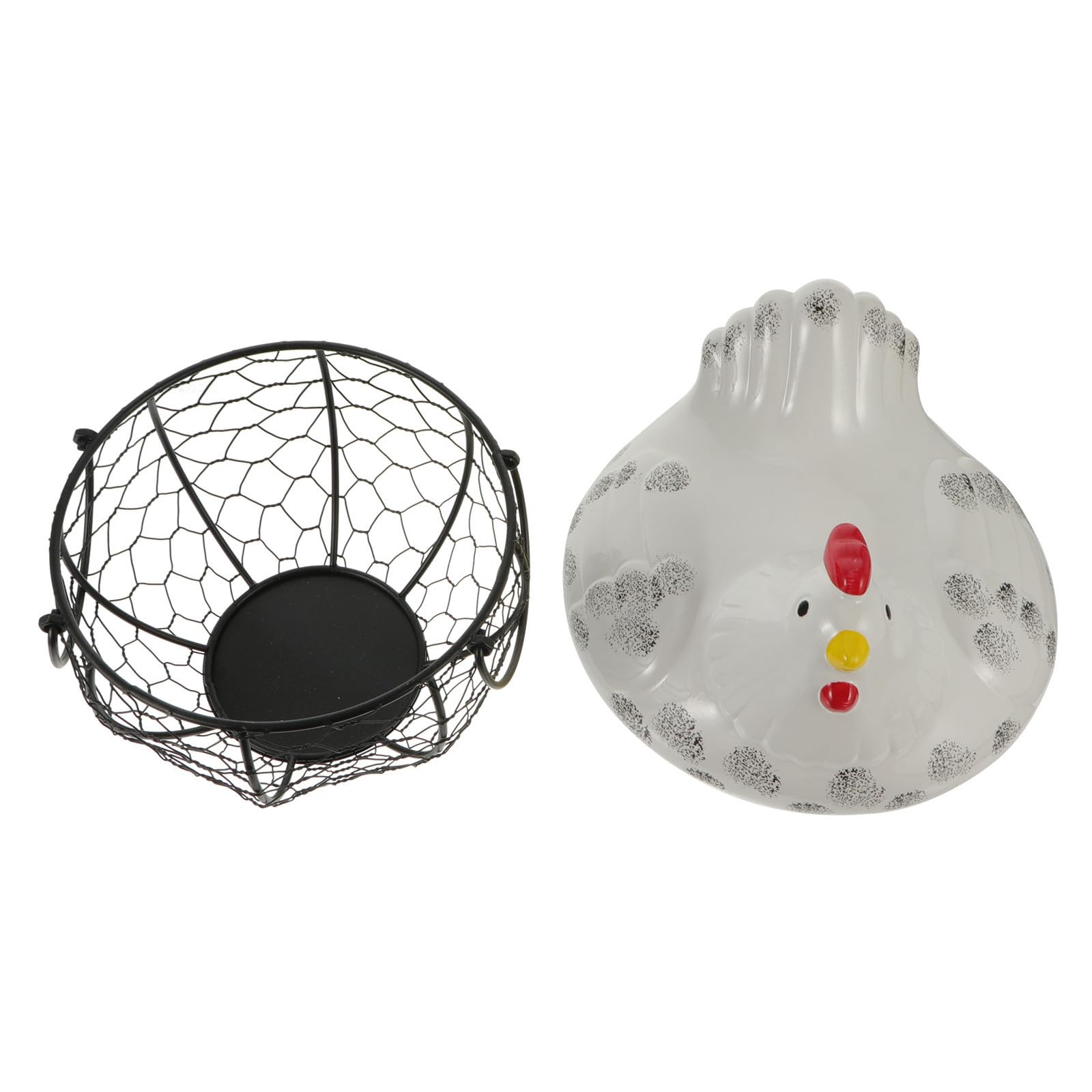 Cesta para Huevos Diseño de Gallina, Cerámica E Hierro Blanco