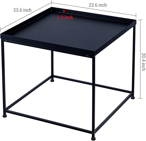 Miniatura 3 de MyGift Mesa auxiliar moderna de 24 pulgadas, mesa auxiliar cuadrada de metal negro mate o mesita de noche