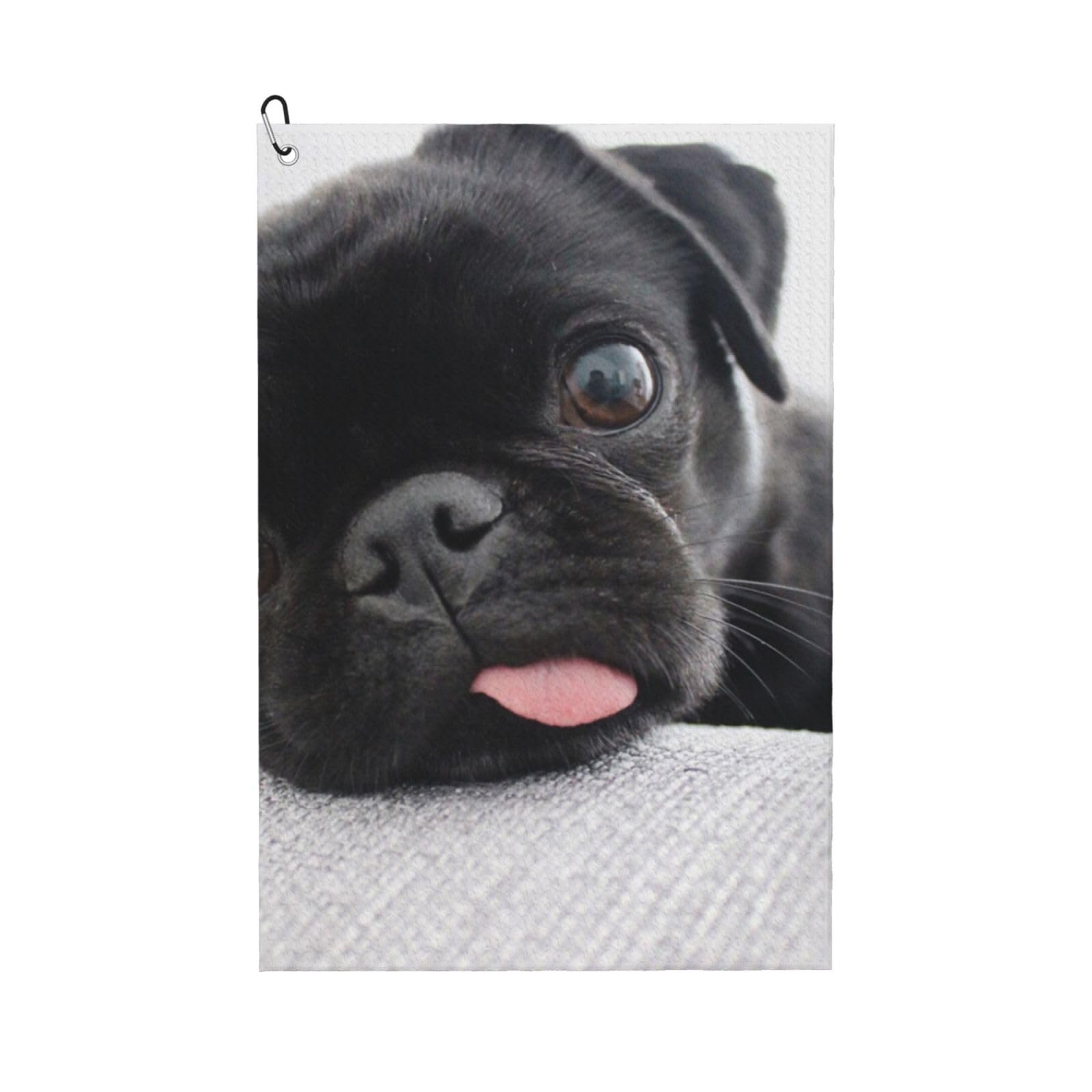 Hnnkloy Funny Pug Black, 16x24 in Portable Waffle Golf Towels with Carabiner Clip for Golf Bag