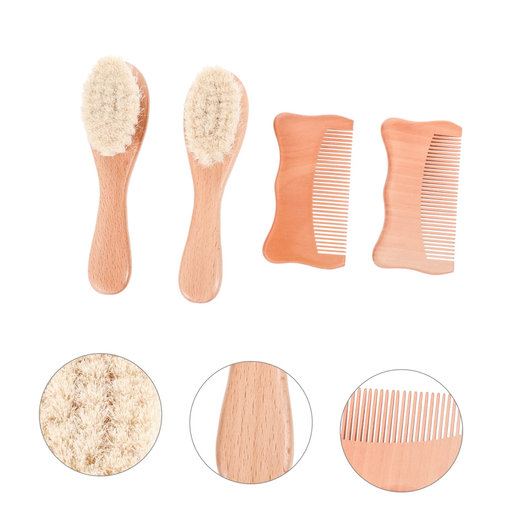 Toyvian 2 Juegos 4 Piezas Cepillo De Lana Peine De Bebé Kit De Cuidado De La Cabeza Cepillos De Lana Para Bebe Cepillo De Baño Para Bebé De Madera Colocar Cuero Cabelludo Niño Pequeño
