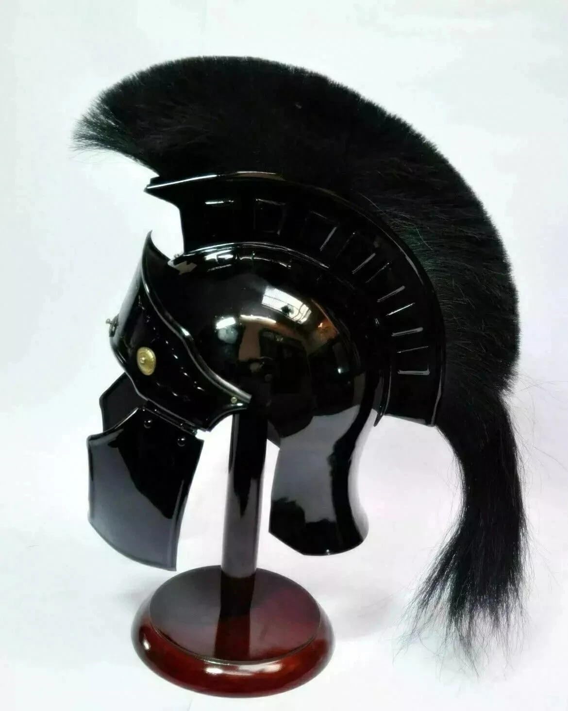 Medieval Roman Centurion Steel Helmet with Black Plume | Brass Accents, Includes Display Stand, Adult Unisex, Costume Party, Wipe Clean Care