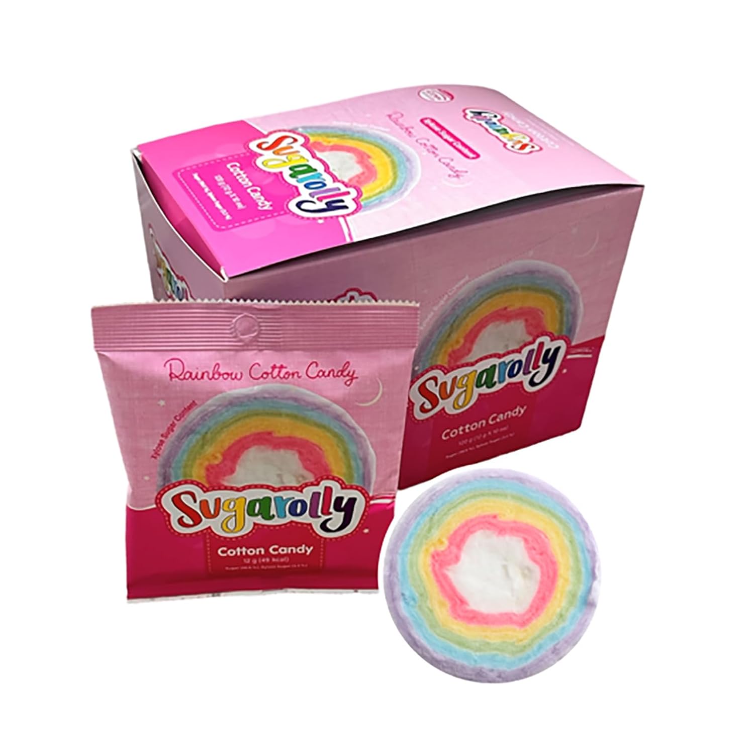 Sugarolly Rainbow Cotton Candy, Individually Wrapped 5 flavors in one pack, Korean Cotton Candy, Party Flavors Supplies Birthdays, goodie bags for Kids, Sweet treat for all ages, 12g bag (10-pack)
