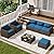 LOUVIXA 7 Piece Outdoor Patio Furniture Set, Rattan Chairs Glass Table Wicker Conversation Seating Sectional Sofa with Cushions Colorful (B-Coffee-Peacock Blue, B-7 Pieces-Tilted Back)