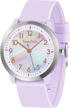 SOCICO Kids Watch Analogue, 5ATM/50M Waterproof Wrist Watch Children Girls Boys Teenagers Easy Read Kids Quartz Minimalist Watches for 8-18 Years Purple Rainbow