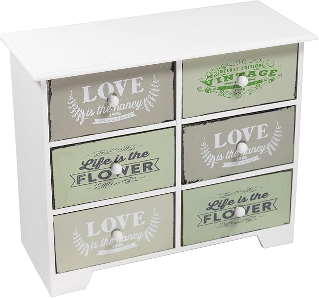DRULINE Mini Chest of Drawers - Storage Cabinets with 6 Removable Drawers - Wooden Vintage Storage Space - White Wooden Finish