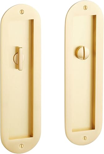 Signature Hardware 483725 Tirador de puerta de privacidad con bolsillo de latón redondeado de 8-12 pulgadas de alto