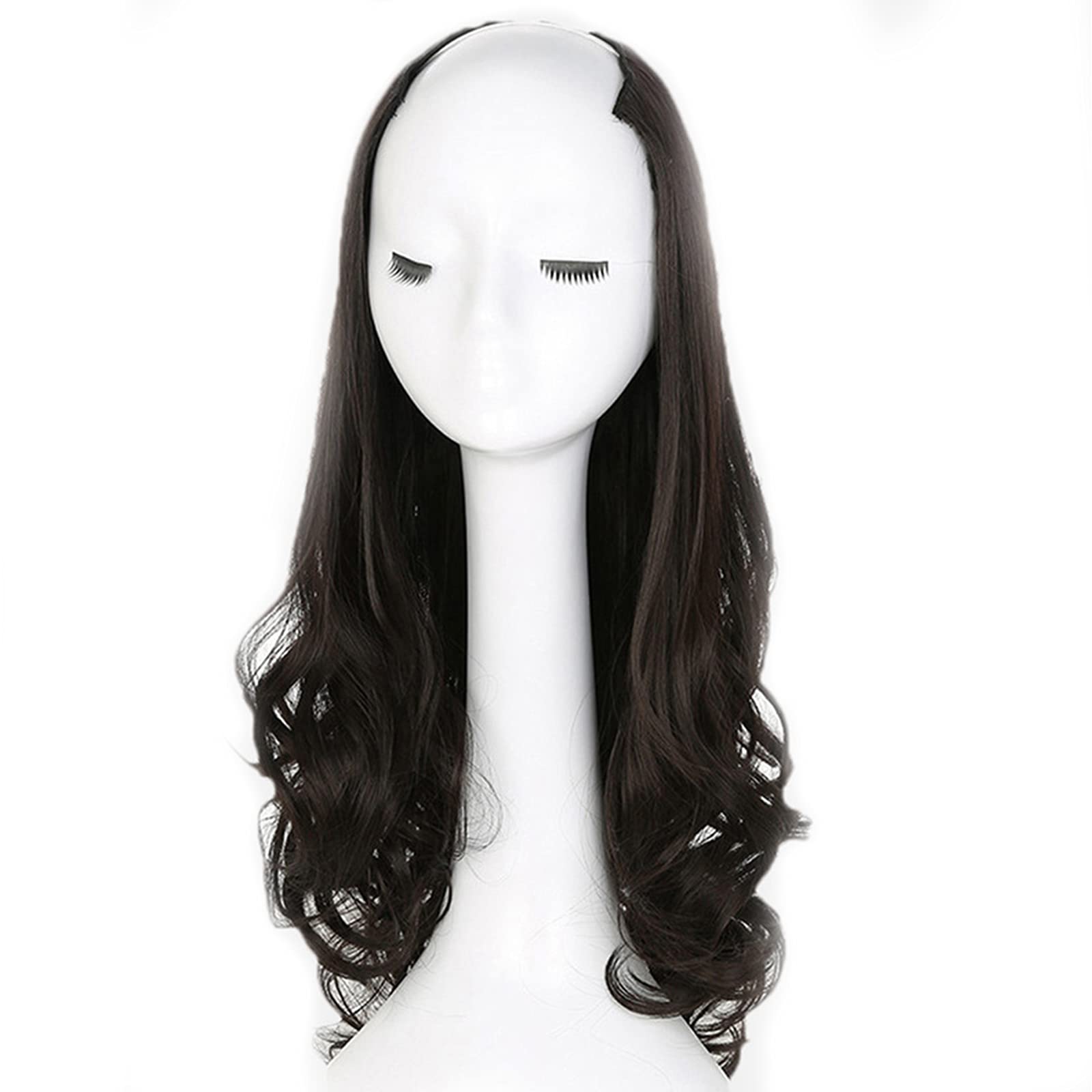 Perruque en U cheveux longs bouclés LWZ demi-coiffure mi-longue marron
