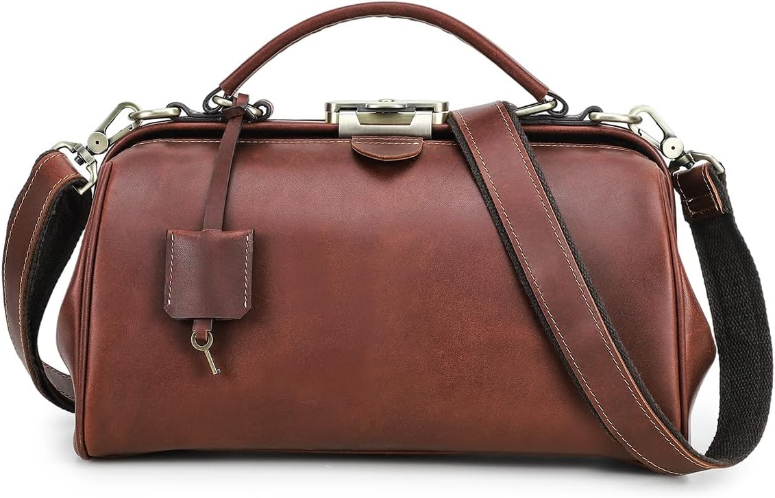 CONTACTS Doctor Bag Purse for Women Luxury Leather Handbag with Lock Shoulder Bag Vintage Top Handle Bag