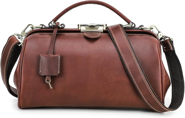CONTACTS Doctor Bag Purse for Women Luxury Leather Handbag with Lock Shoulder Bag Vintage Top Handle Bag