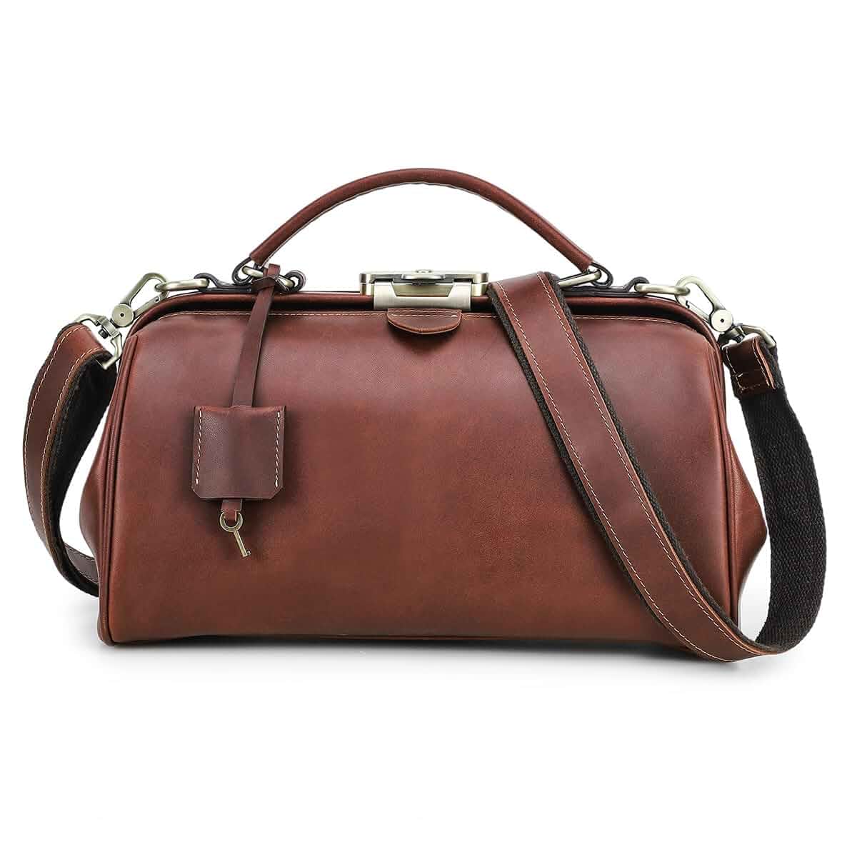 CONTACTS Doctor Bag Purse for Women Luxury Leather Handbag with Lock Shoulder Bag Vintage Top Handle Bag