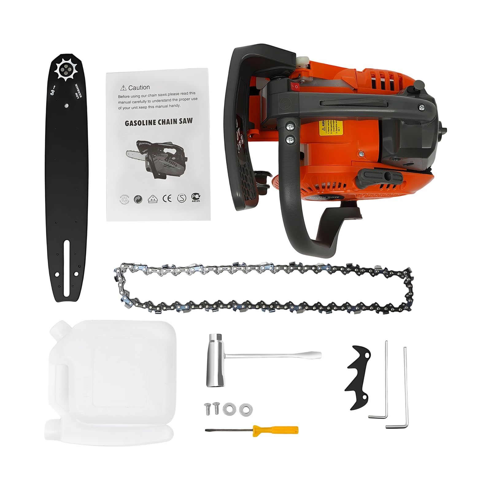 12 Zoll 25.4CC Gas-Kettensäge, BenzinKettensäge mit Oberem Handgriff, 2-Takt-Motor-Kettensäge Benzin Leichte Säge Garten-Heckenschere BaumpflegesäGe für Gärten Parks Farmen, 9000U/min