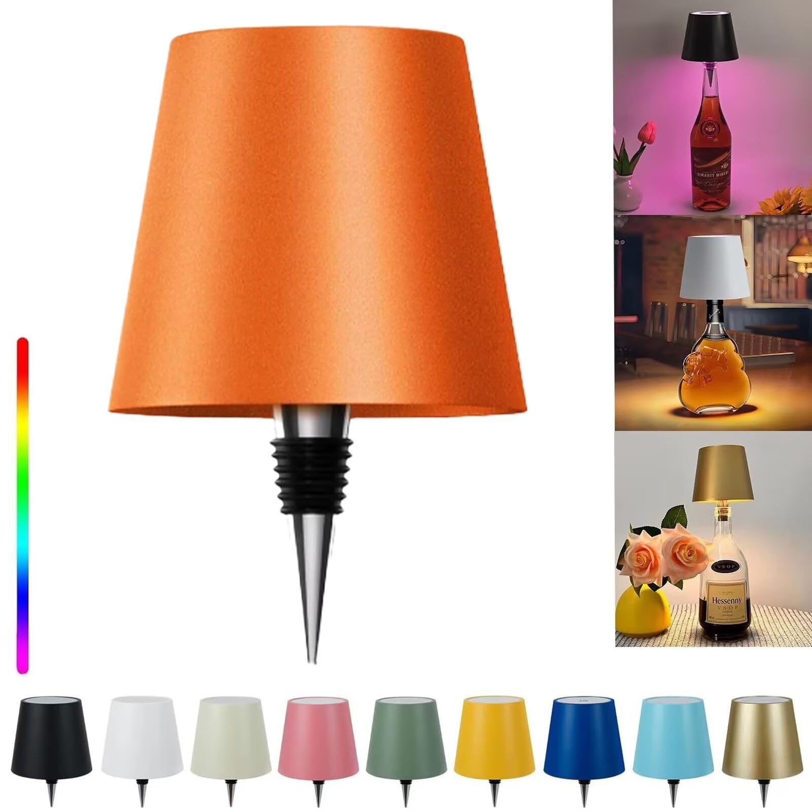 Pridola Wireless Bottle Lamp, 14cm Wine Bottle LED Light, RGB/3 Color Stepless Dimming Wine Bottle Decorative Lights, Touch Control LED Wireless Wine Bottle Lampshade, Tabletop Portable Bottle Lights