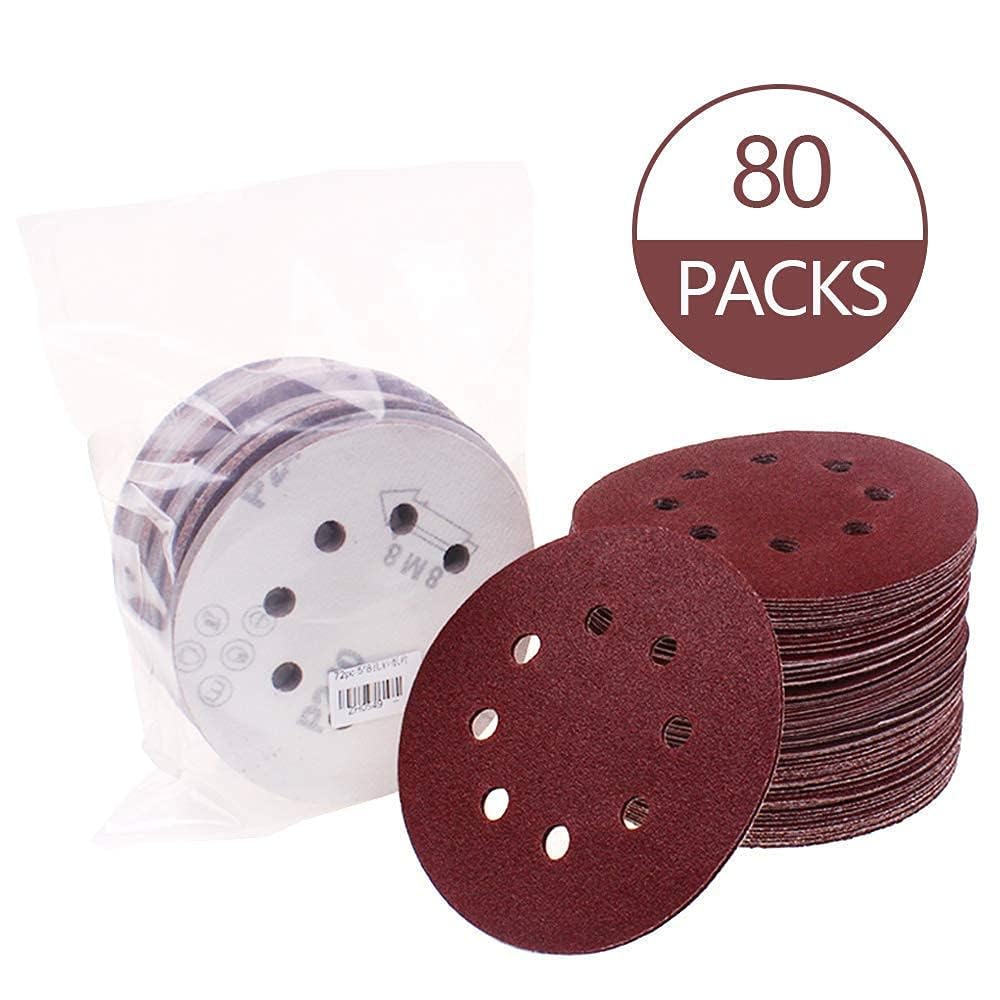 Kit de discos de lija de 5 pulgadas, almohadilla de pulido con gancho y bucle 60 80 120 180 240 400 600 grano 800 herramienta abrasiva