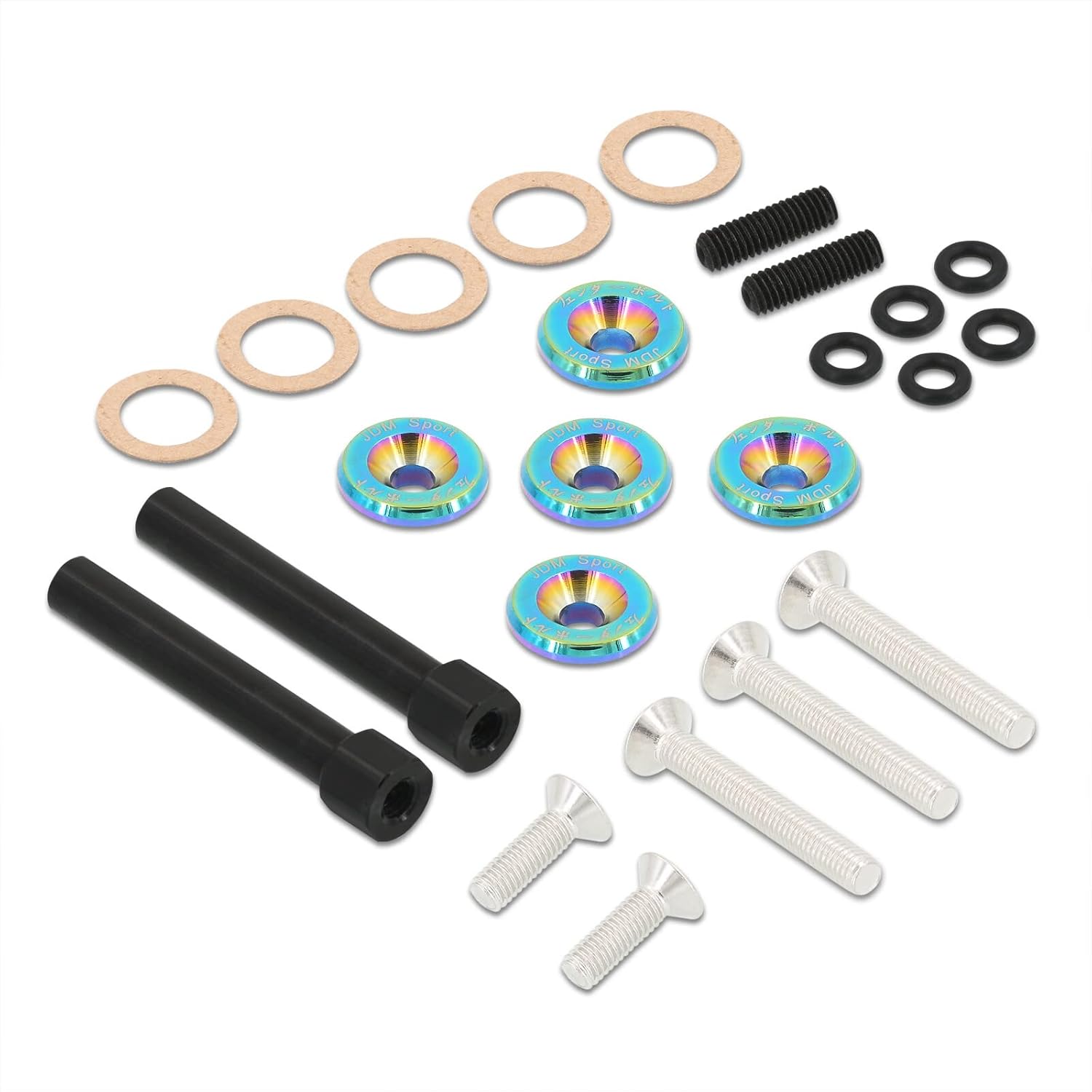 AJP Distributors JDM D-Series D15 D16 Low Profile Valve Cover Cap Cup Washers Bolts Aluminum Engine Motor Dress Up Kit Neo Chrome Compatible/Replacement For Civic CRX Del Sol EF EG EK EF9 EG6 EK9