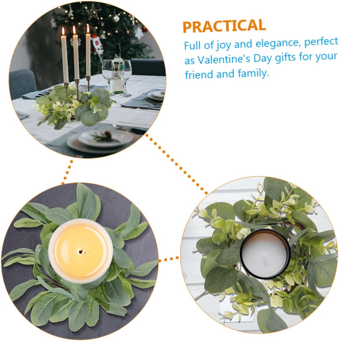4pcs Glow Candle Rings Wreaths Artificial Plant Wreath Leaf Front Door Welcome