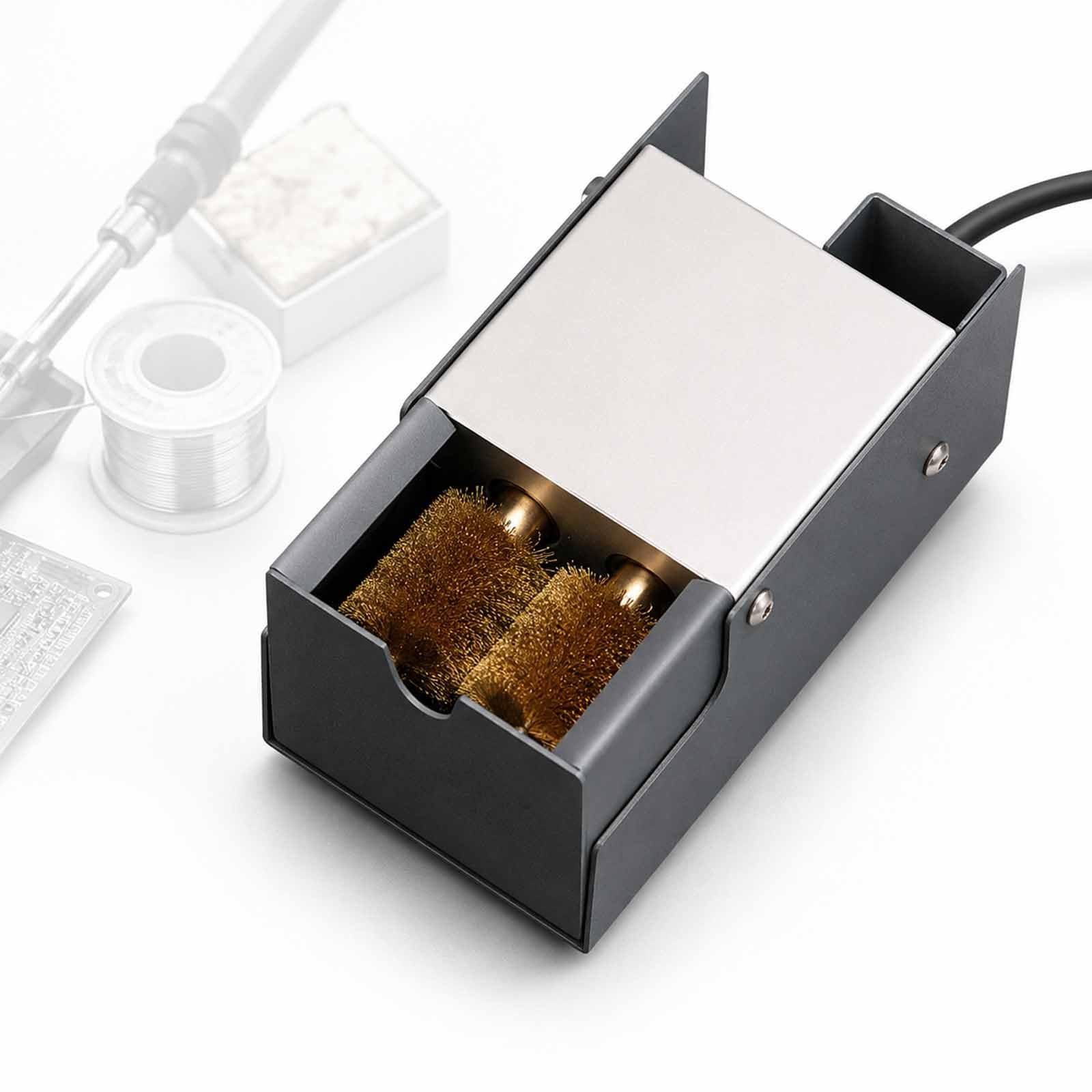 Dos Cepillos De Lana De Latón Reemplazables, Limpiador Automático Giratorio De Puntas De Soldadura, Sistema De Motor 5 W, Eliminación Rápida De Óxidos Y Residuos, Colector Integrado para PCB