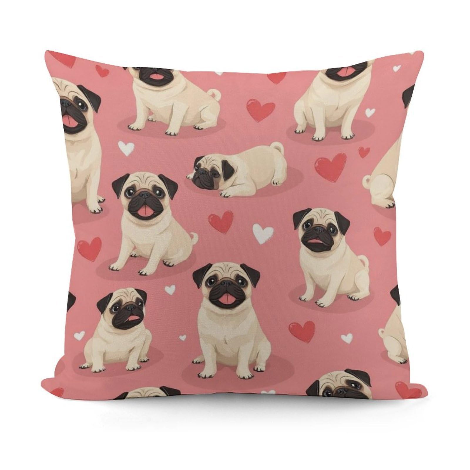 Smazdfxx Picture(464) All Seasons Decorative Throw Soft Comfort Funny Cartoon Pugs Puppy Pink Pillow Covers For Living Room Couch Bed Sofa