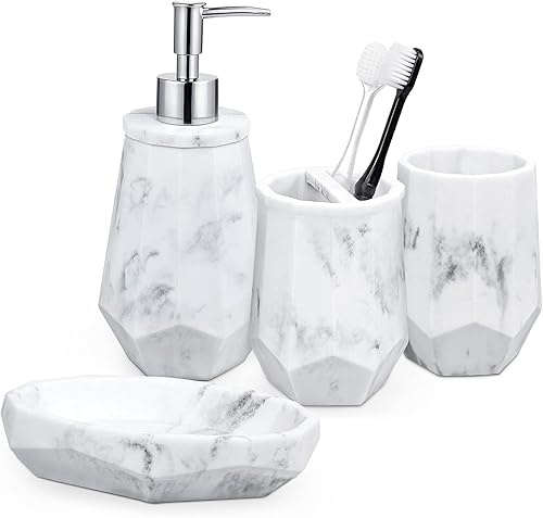 TONIAL Juego de accesorios de baño de resina de 4 piezas con dispensador de jabónloción, soporte para cepillos de dientes, jabonera y vaso, diseño