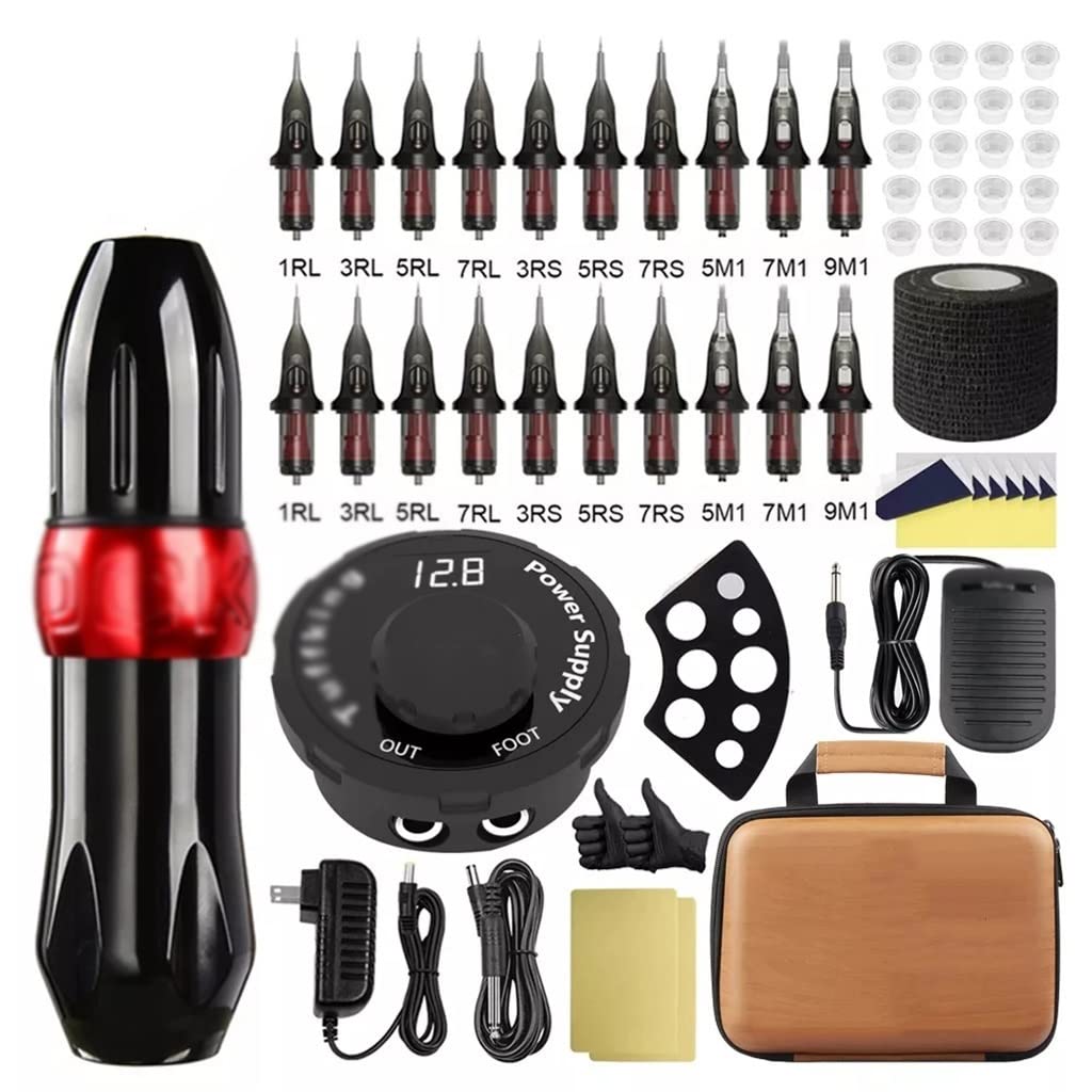 Tattoo Machine Kit Permanent Makeup Set Rotary Pen LCD Power Supply with Cartridge for Artist