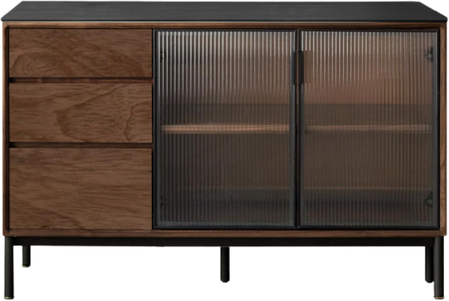 GVAwood Black Walnut Solid Wood, Sandalwood Rock Sideboard Buffet Cabinet 59.1x18.9x34.3 inch / 150x48x87сm/ Walnut Color/Sandalwood 1.5m Pure Black Slate Sideboard