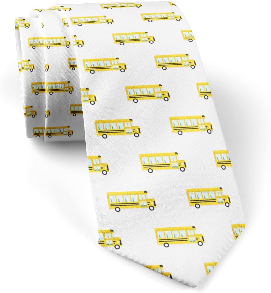 Skinny Slim Fashion Necktie for men, Novelty Conversational Neckwear Ties (Yellow School Bus Pattern)