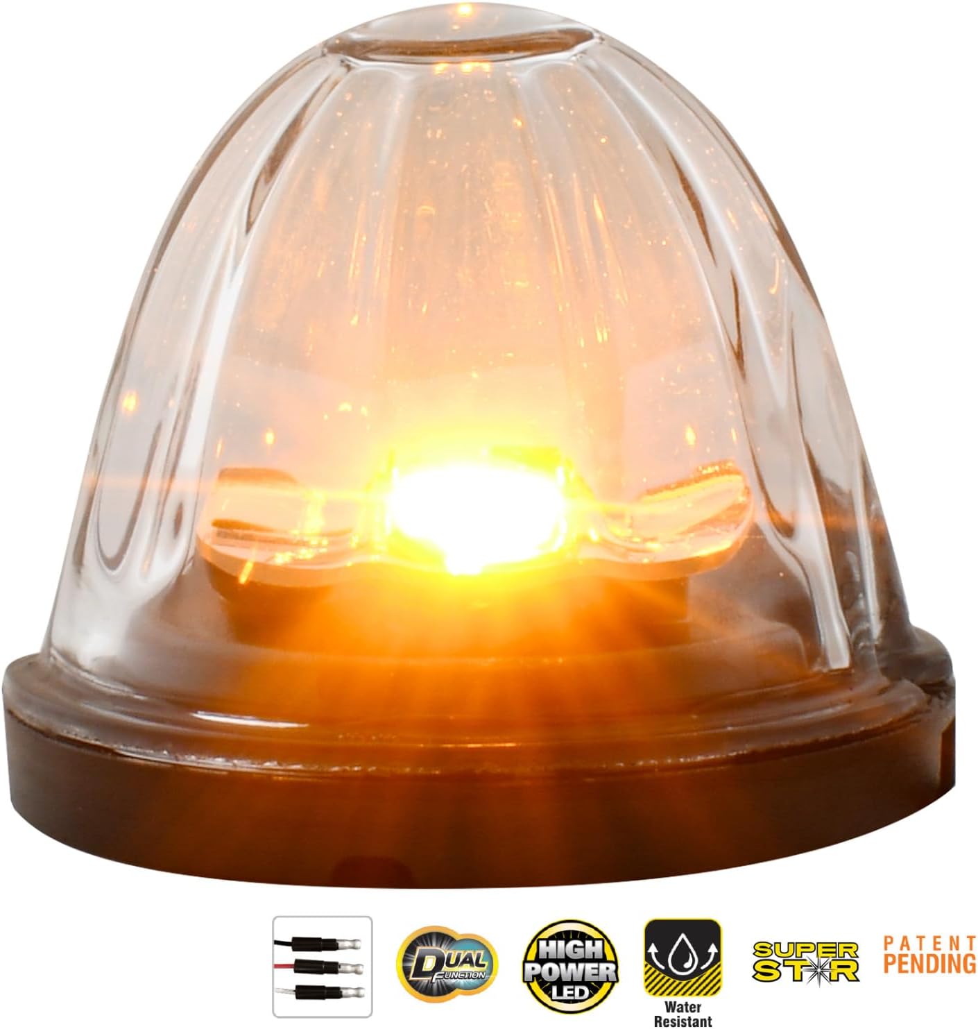 GG Grand General 81643 Amber/Clear Super Star 1 LED Watermelon Glass Sealed Light