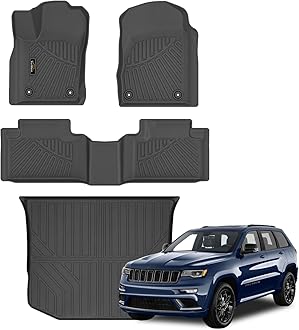 Floor Mats & Trunk Mat Custom for Jeep Grand Cherokee & Dodge Durango 2016-2021/Grand Cherokee WK 2022 (Not for L) All Weather TPE Rubber Cargo Liner Automotive Full Set Accessories- Black