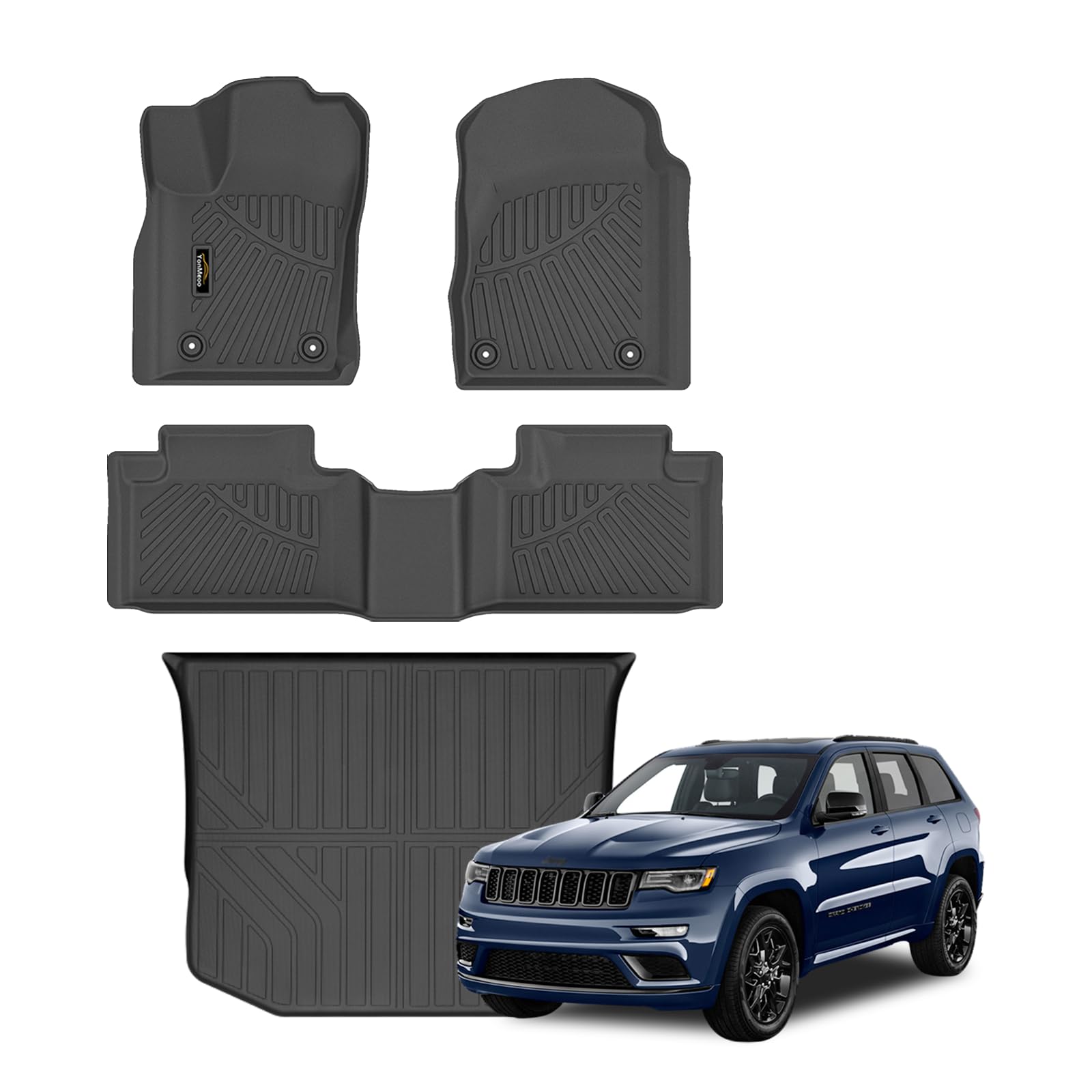 Floor Mats & Trunk Mat Custom for Jeep Grand Cherokee & Dodge Durango 2016-2021/Grand Cherokee WK 2022 (Not for L) All Weather TPE Rubber Cargo Liner Automotive Full Set Accessories- Black