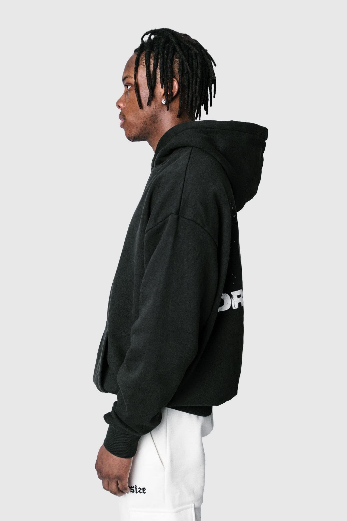 Dropsize Heavy Oversize Moon Design Hoodie Washed Black, Urban Streetwear Oversize Pullover in cotone 360 GSM con Cappuccio Uomo Felpa con Cappuccio